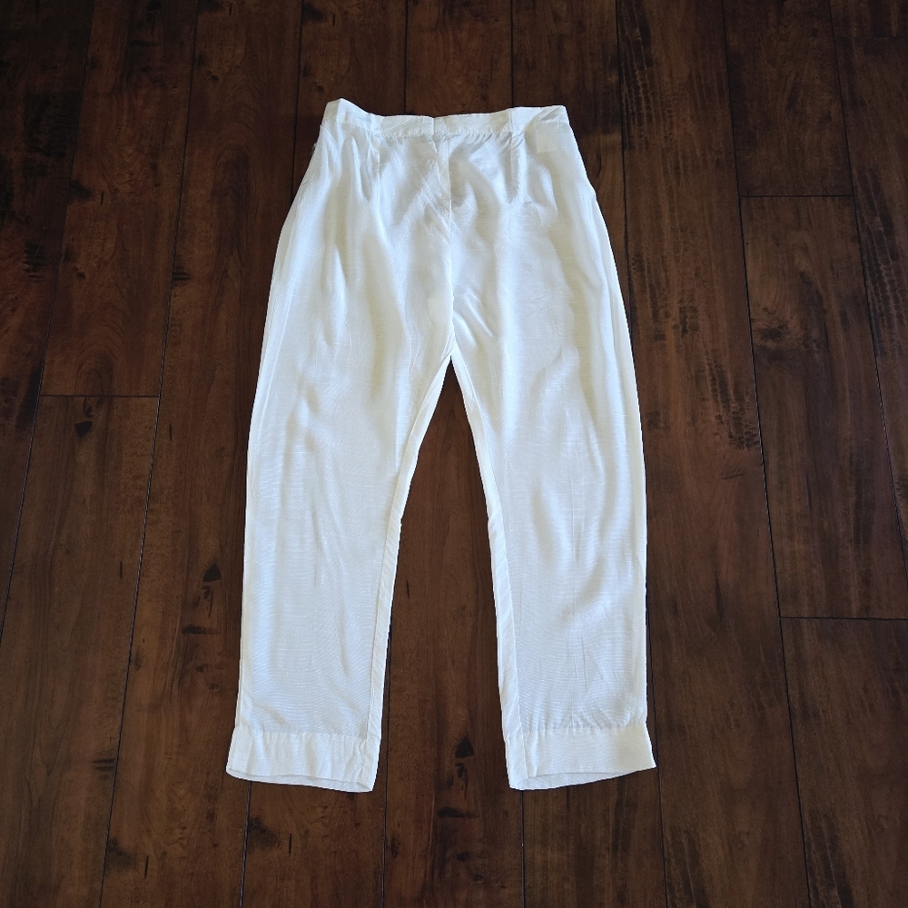 Women's Baroque Solid White Silk Pants Casual Straight Trousers Size Medium - Picture 2 of 4